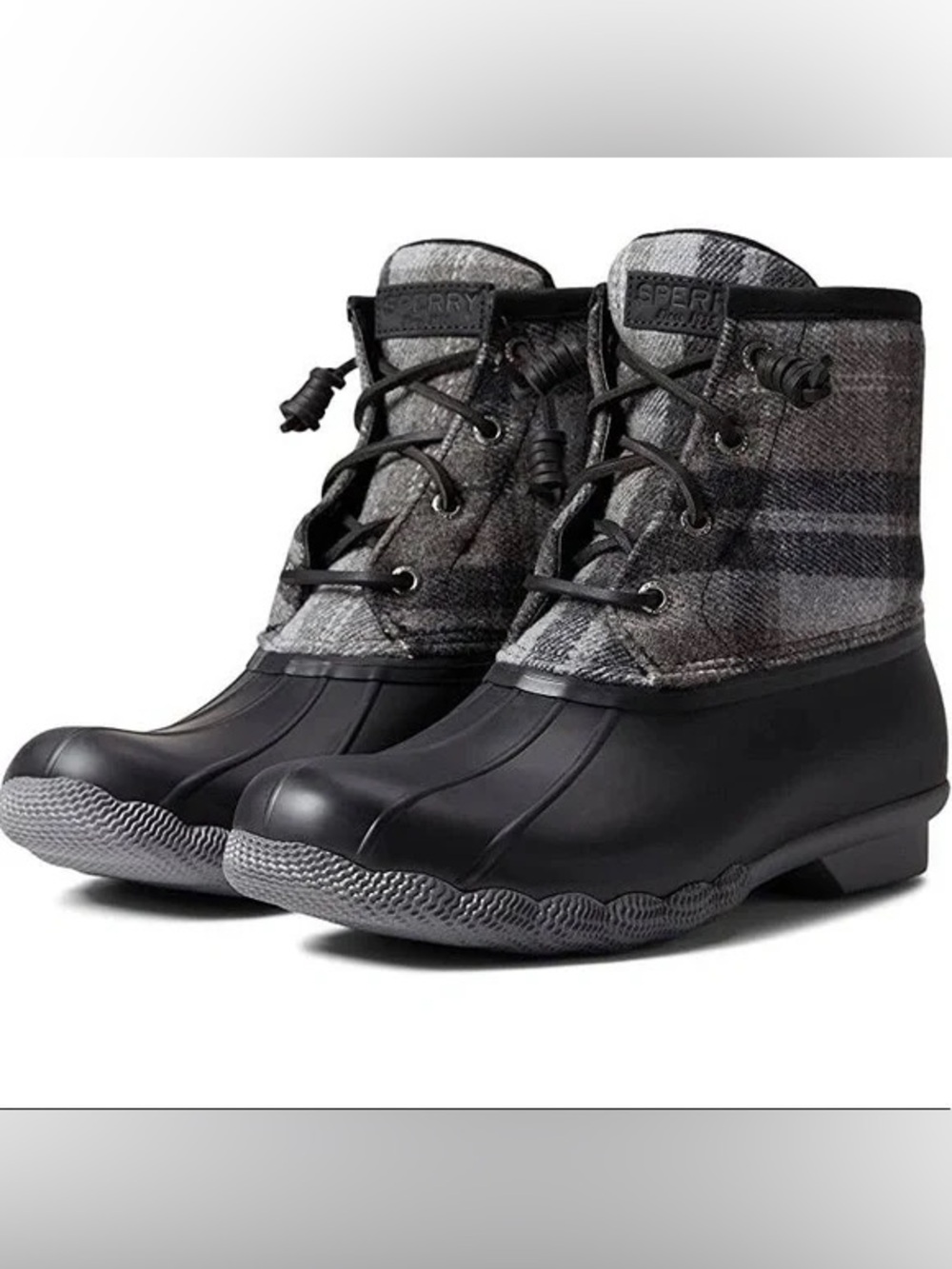 Sperry’s Saltwater Black & Gray Plaid Quilted Duck Boots